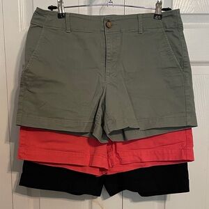 LOFT Women's Chino Shorts Trio in Olive, Orange, and Black